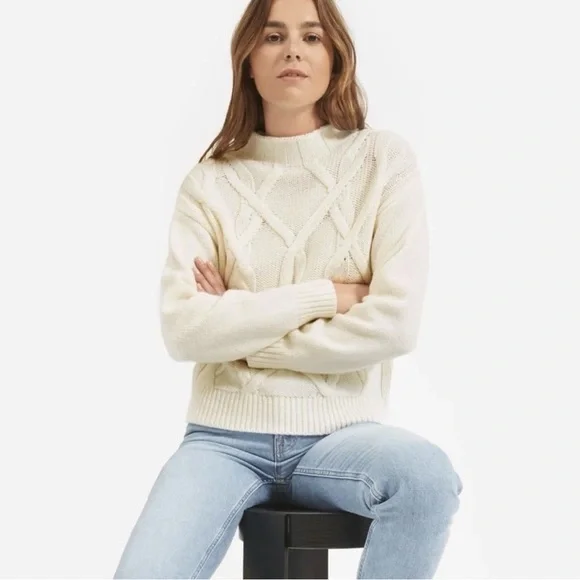Everlane Wool Cream Cable Knit Mock Neck Sweater - Picture 7 of 10